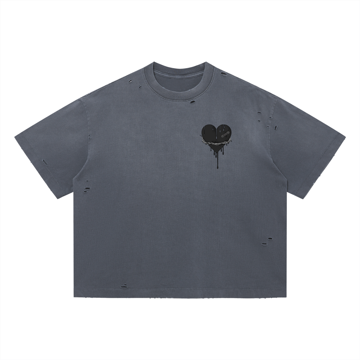 Broken Love | Black Heart Distressed Boxy Tee