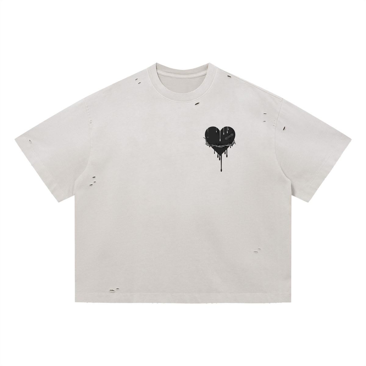 Broken Love | Black Heart Distressed Boxy Tee
