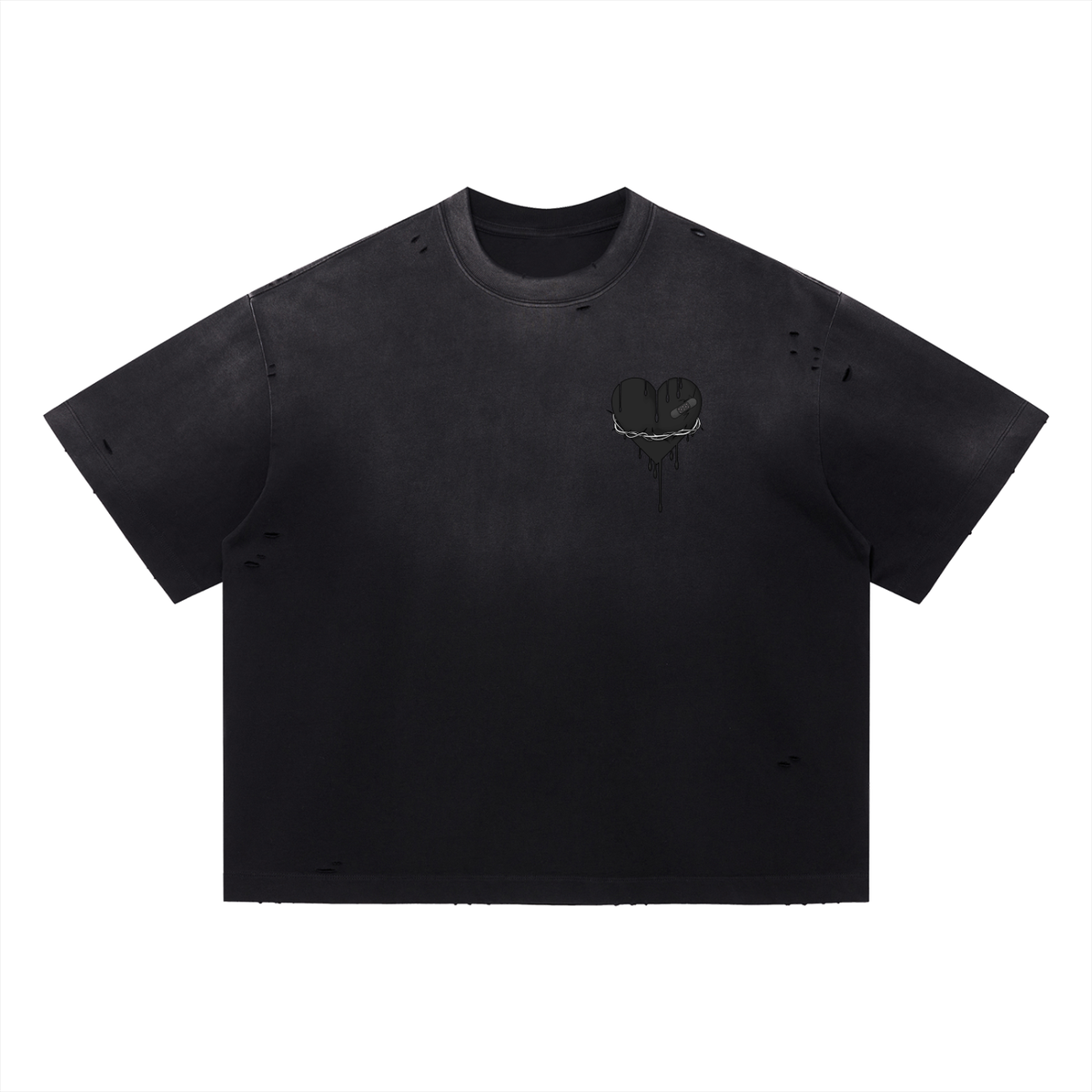 Broken Love | Black Heart Distressed Boxy Tee