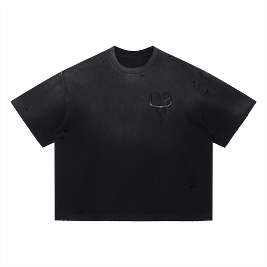 Broken Love | Black Heart Distressed Boxy Tee