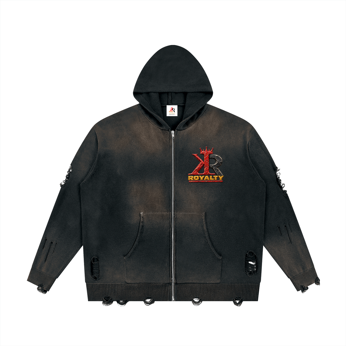 Unisex Distressed Full Zip Sweater