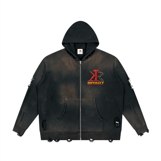 Unisex Distressed Full Zip Sweater
