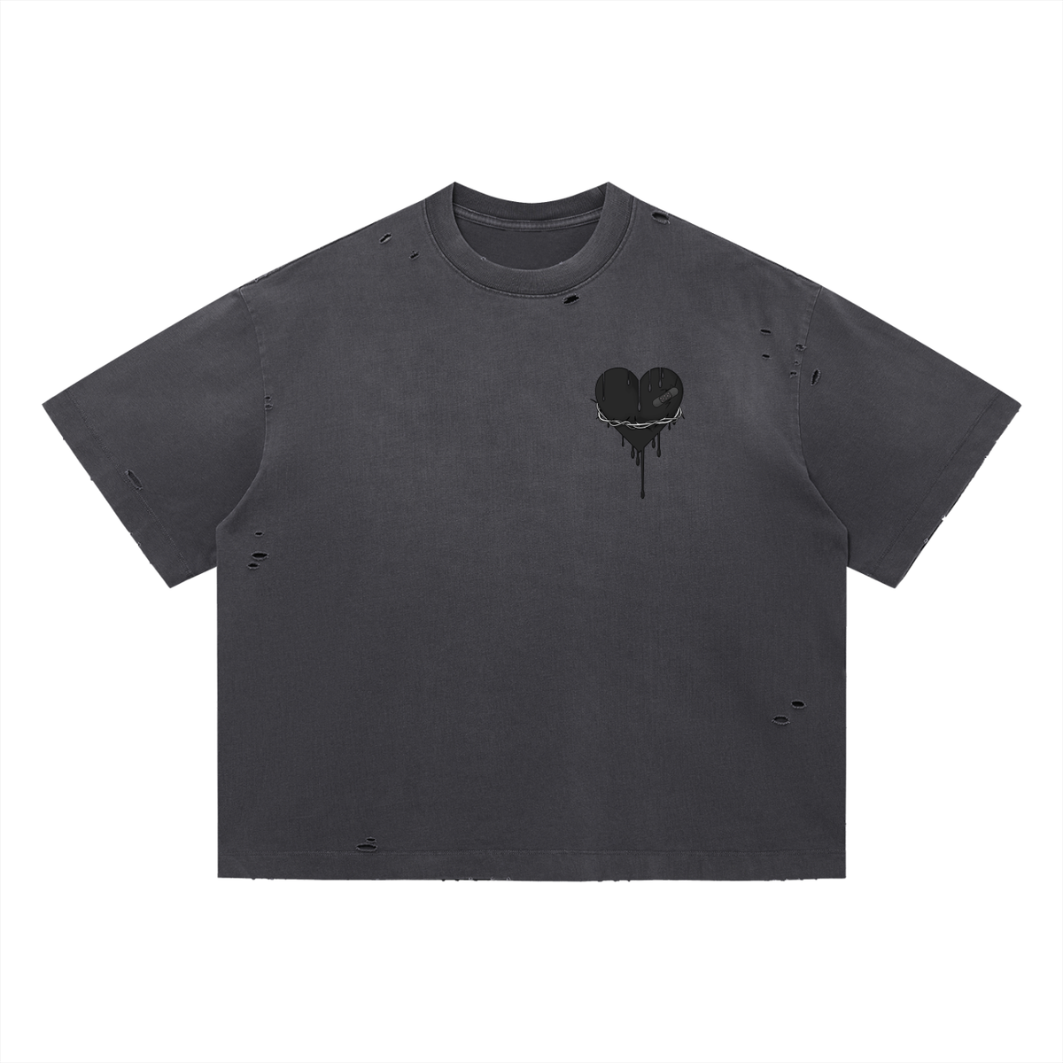Broken Love | Black Heart Distressed Boxy Tee