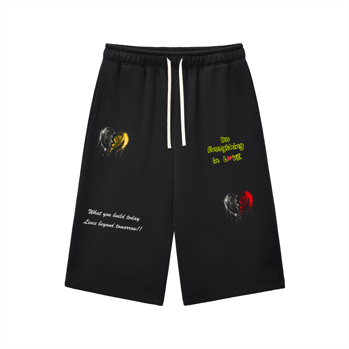 Broken Love | Heart Collage Drawstring Shorts